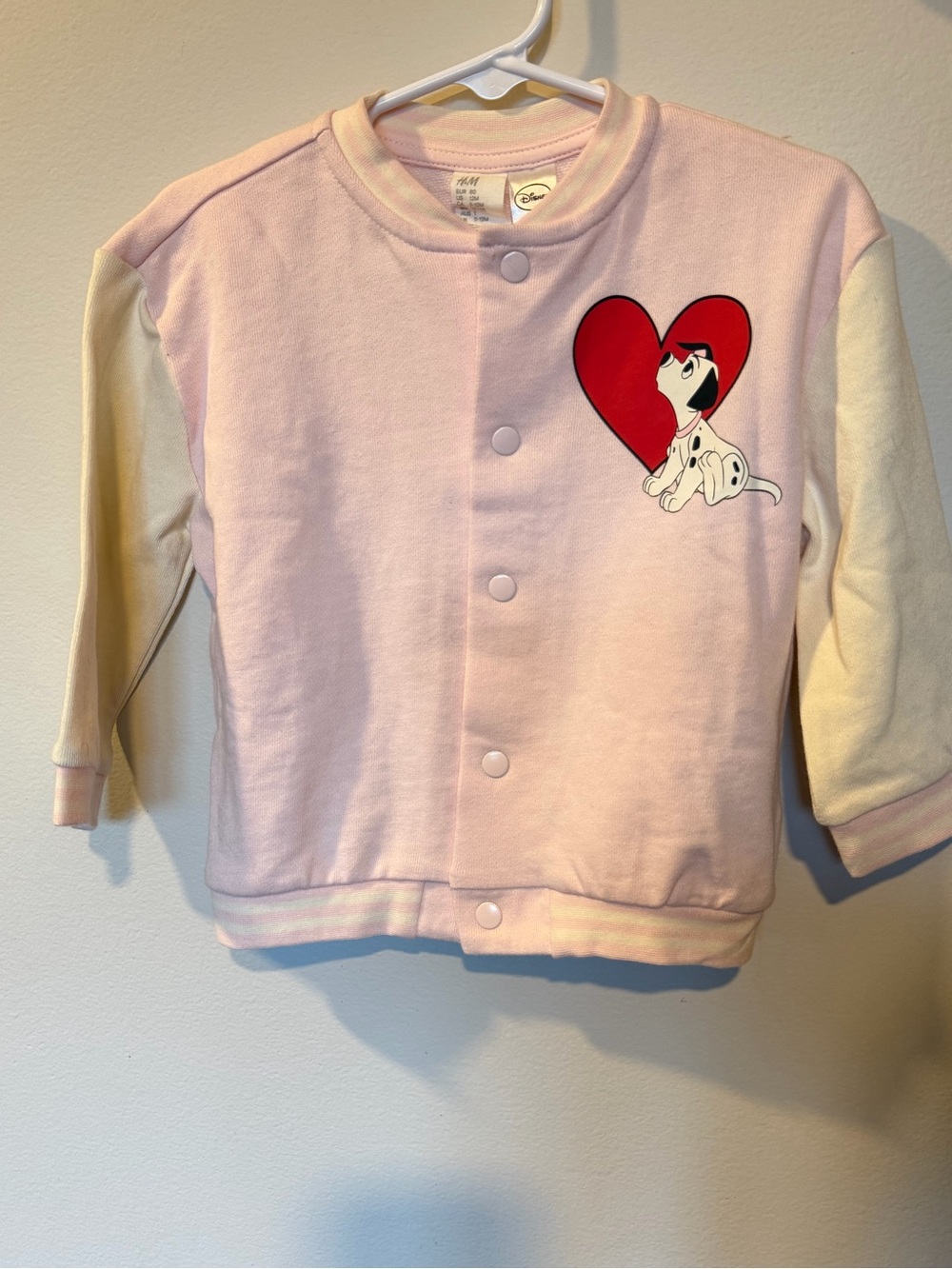 NWOT H&M Pink & Cream 101 Dalmatians Heart Snap-Front Jacket